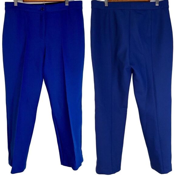 Theory Cardinal Trousers Wool Blend Cosmic Blue Straight Leg Womens 12 Career - Picture 2 of 13